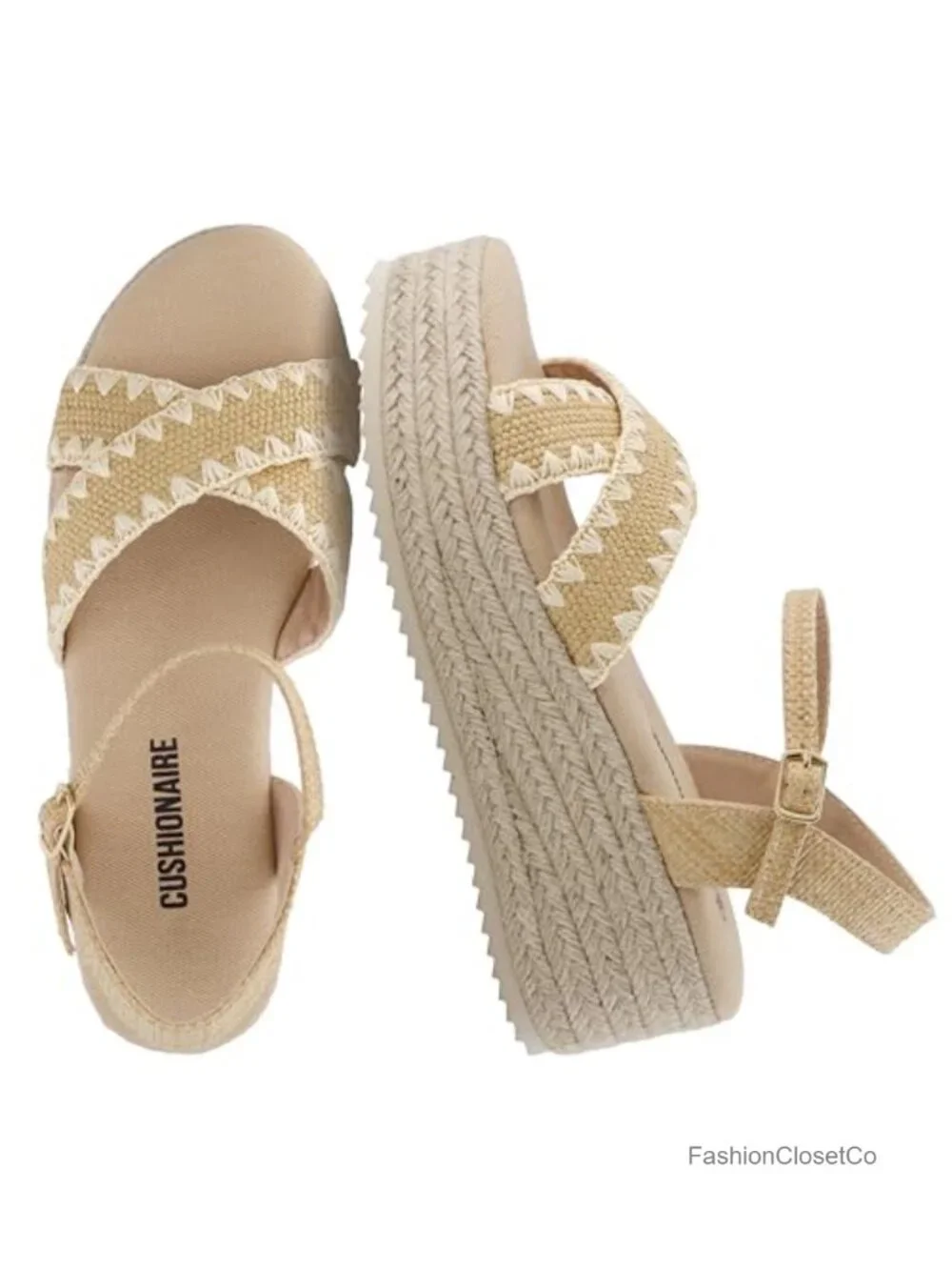 Women's Raffia Espadrille Platform Sandals Adjustable Ankle Strap